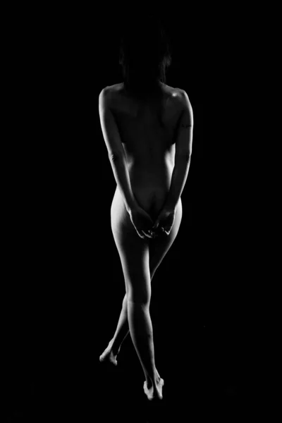 Художня Оголена Дівчина Чорно Білому — стокове фото