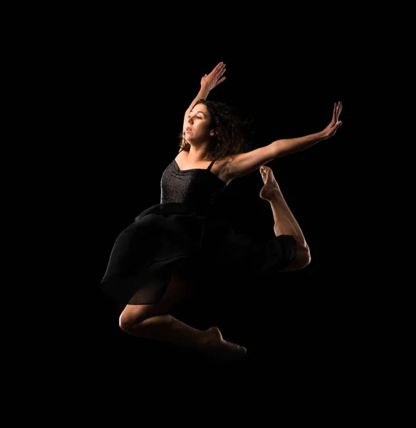 Meisje Balletdanser Zwarte Achtergrond — Stockfoto