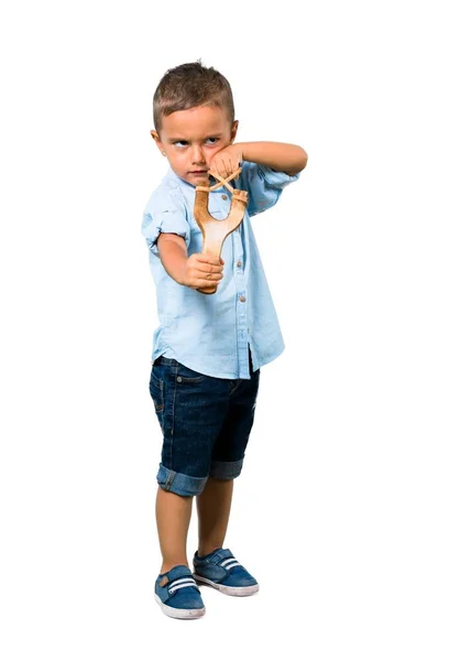 Niño Pequeño Con Honda Sobre Fondo Blanco Aislado — Foto de Stock