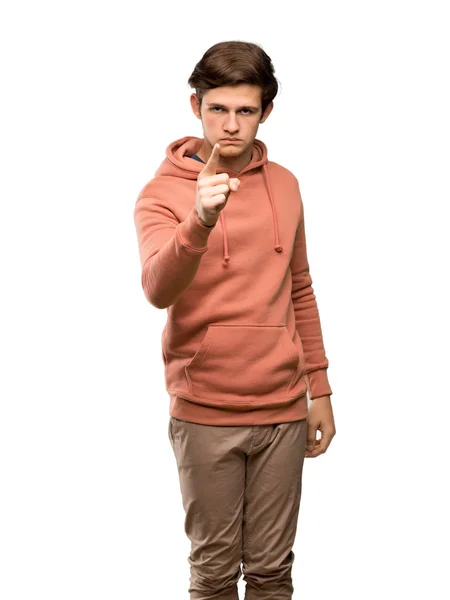 Homme Adolescent Avec Sweat Shirt Frustré Pointant Vers Devant Sur — Photo