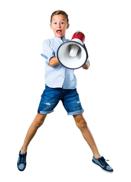 Małe Dziecko Trzymając Megafon Białym Tle — Zdjęcie stockowe