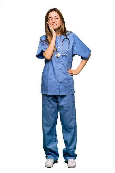 Ganzkörper Junge Krankenschwester Mit Zahnschmerzen Auf Isoliertem Hintergrund — Stockfoto