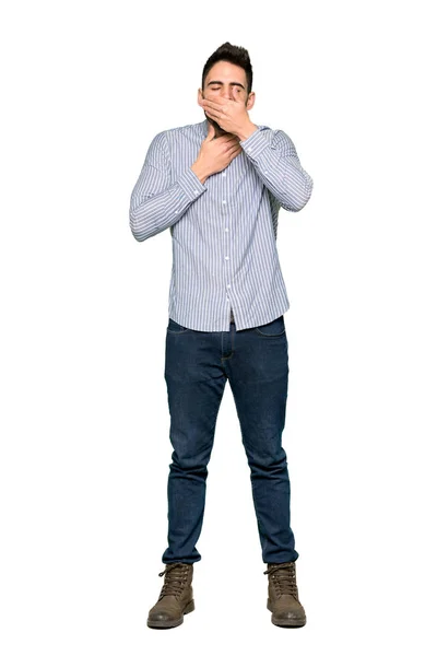 Full Length Shot Elegant Man Shirt Suffering Cough Feeling Bad — Stock Photo, Image