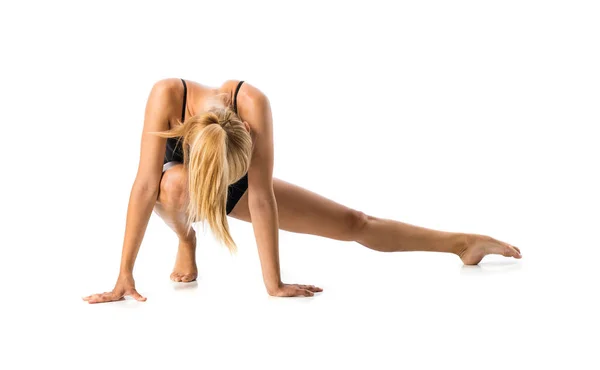 Jeune Femme Blonde Dans Maillot Pratique Leçon Yoga — Photo
