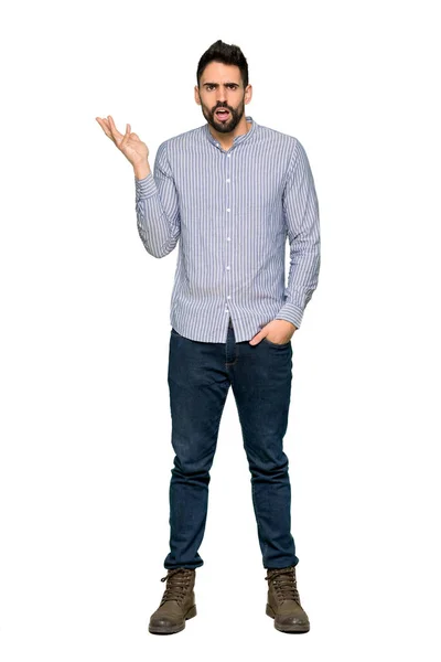 Tiro Completo Homem Elegante Com Camisa Surpreso Chocado Olhar Para — Fotografia de Stock