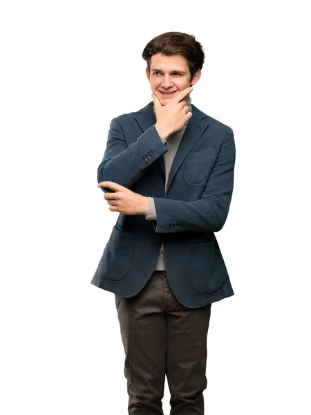 Adolescente Homem Com Gola Alta Olhando Para Lado Sobre Fundo — Fotografia de Stock