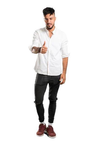Full Length Arabo Giovane Uomo Con Camicia Bianca Stretta Mano — Foto Stock