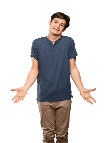 Adolescente Hombre Sonriendo Sobre Aislado Blanco Fondo —  Fotos de Stock