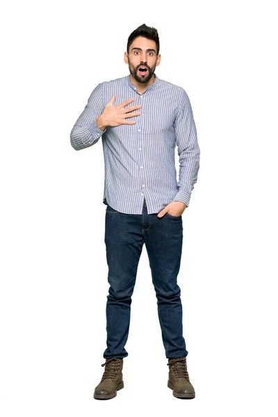 Tiro Completo Homem Elegante Com Camisa Surpreso Chocado Olhar Para — Fotografia de Stock