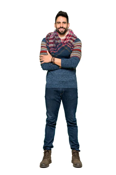 Full Length Shot Hippie Man Keeping Arms Crossed Frontal Position — Stock Photo, Image