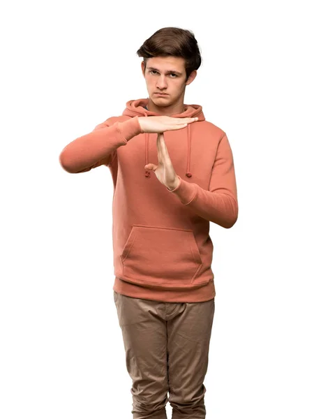 Mężczyzna Nastolatek Bluza Gest Limit Czasu Białym Tle — Zdjęcie stockowe