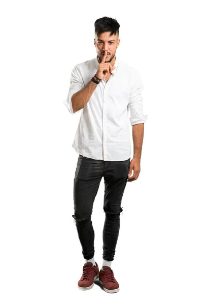 Plan Complet Jeune Homme Arabe Portant Une Chemise Blanche Montrant — Photo