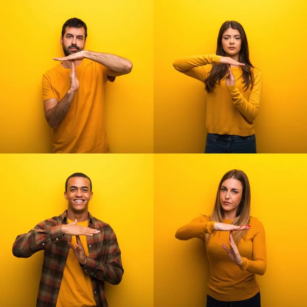 Conjunto Personas Haciendo Gesto Stop Con Mano Para Detener Acto — Foto de Stock