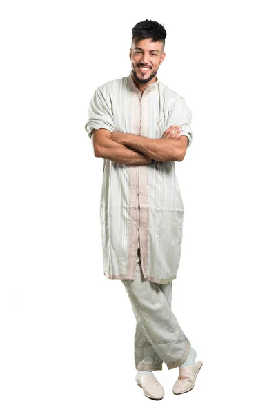 Uma Foto Completa Jovem Árabe Vestindo Roupas Típicas Árabes Mantendo — Fotografia de Stock