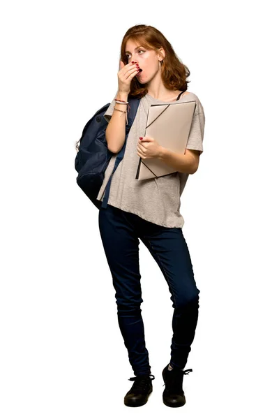 Full Length Shot Young Redhead Student Yawning Covering Wide Open — Stock Photo, Image