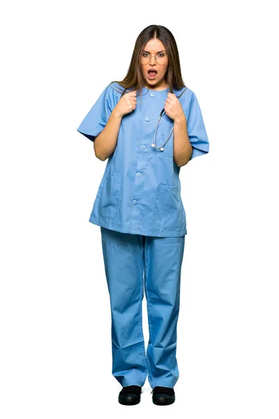 Cuerpo Completo Enfermera Joven Frustrado Por Una Mala Situación — Foto de Stock
