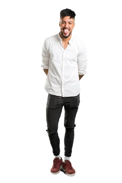 Plan Complet Jeune Homme Arabe Avec Chemise Blanche Rend Drôle — Photo