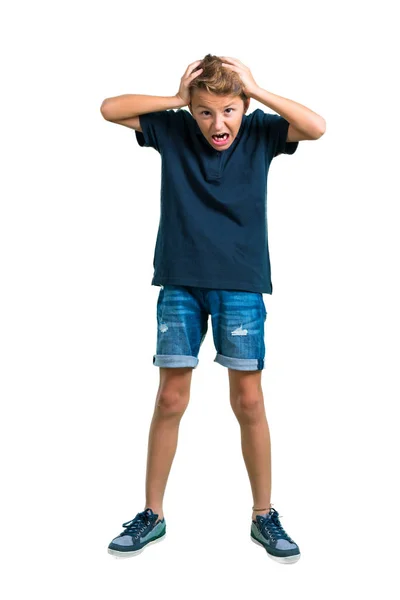 Full Body Little Boy Unhappy Frustrated Something Negative Facial Expression — Stock Photo, Image