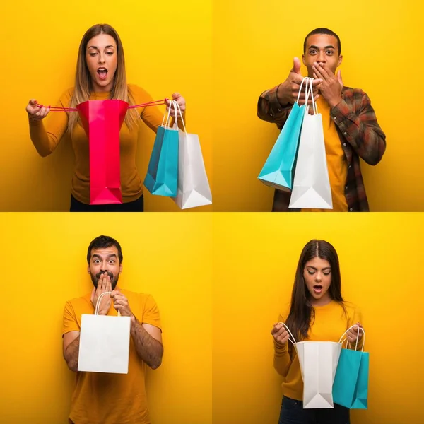 Conjunto Pessoas Com Sacos Compras — Fotografia de Stock