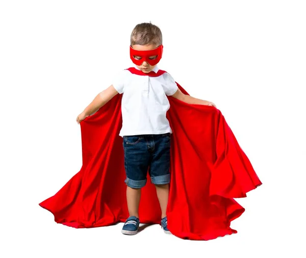 Małe Dziecko Ubrane Jak Superbohater Białym Tle — Zdjęcie stockowe