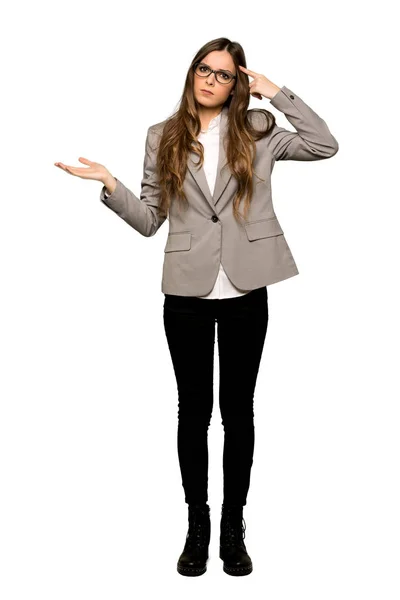 Full Length Shot Business Woman Making Gesture Madness Putting Finger — Stock Photo, Image