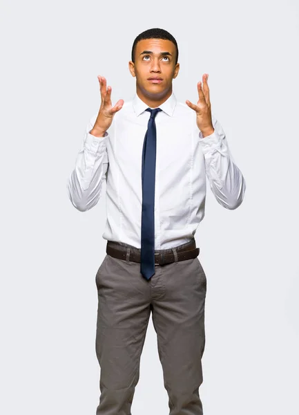 Young Afro American Businessman Frustrated Bad Situation Isolated Background — Stock Photo, Image