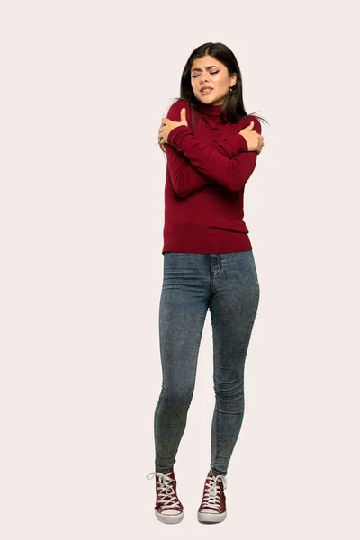 Eine Ganzkörperaufnahme Eines Teenager Mädchens Mit Rollkragen Das Vor Isoliertem — Stockfoto