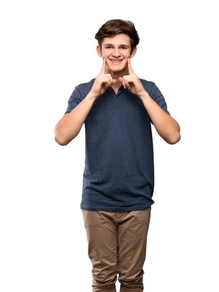 Homme Adolescent Souriant Avec Une Expression Heureuse Agréable Sur Fond — Photo