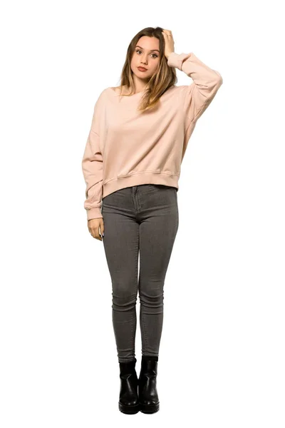 Uma Foto Completa Uma Adolescente Com Suéter Rosa Com Uma — Fotografia de Stock