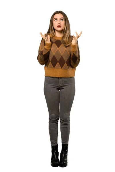 Uma Foto Completa Uma Adolescente Com Camisola Marrom Frustrada Por — Fotografia de Stock