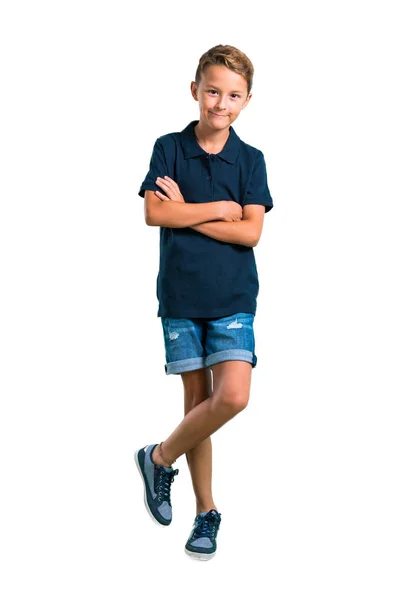 Hela Kroppen Liten Pojke Att Hålla Armarna Korsade — Stockfoto