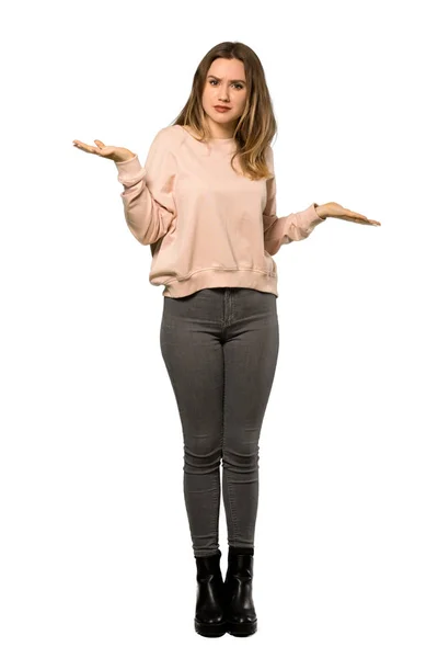 Uma Foto Completa Uma Adolescente Com Suéter Rosa Infeliz Porque — Fotografia de Stock