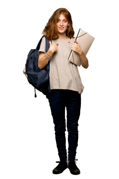 Uno Scatto Completo Giovane Studente Rossa Con Espressione Facciale Sorpresa — Foto Stock