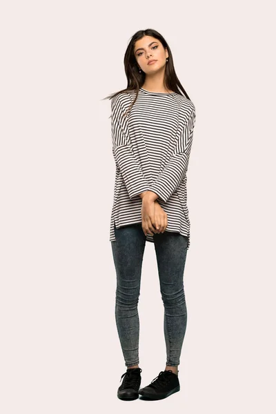 Plano Completo Una Adolescente Con Retrato Camisa Rayas Sobre Fondo —  Fotos de Stock