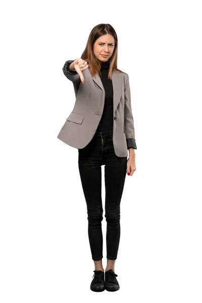 Full Length Shot Business Woman Showing Thumb Dowg Negative Expression — Stock Photo, Image