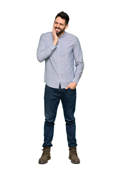 Tiro Completo Homem Elegante Com Camisa Com Dor Dente Fundo — Fotografia de Stock