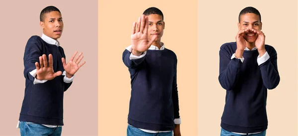 若いアフリカ系アメリカ人を停止ジェスチャーと叫びのセット — ストック写真