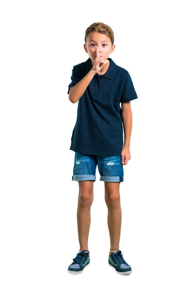 Full Body Little Boy Showing Sign Closing Mouth Silence Gesture — Stock Photo, Image