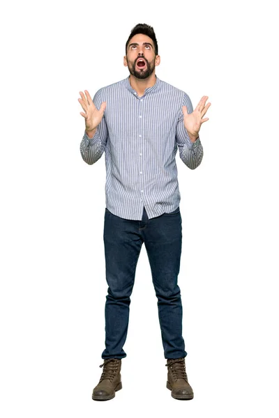 Полнометражный Снимок Элегантного Мужчины Рубашке Разочарованного Плохой Ситуацией Изолированном Белом — стоковое фото