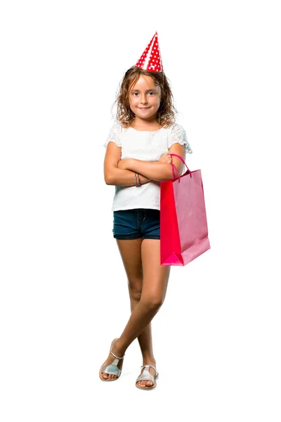 Uma Foto Completa Uma Menina Uma Festa Aniversário Segurando Saco — Fotografia de Stock