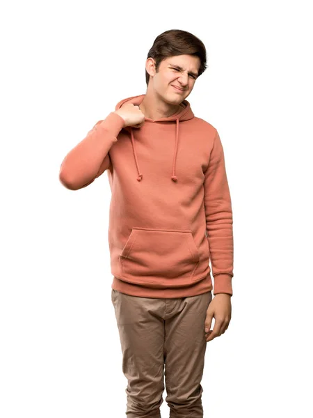 Adolescente Uomo Con Felpa Con Espressione Stanca Malata Sfondo Bianco — Foto Stock