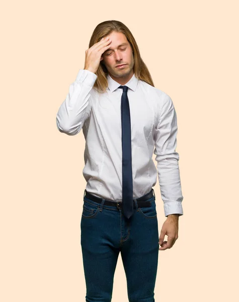 Blond Businessman Long Hair Tired Sick Expression Isolated Background — Stock Photo, Image