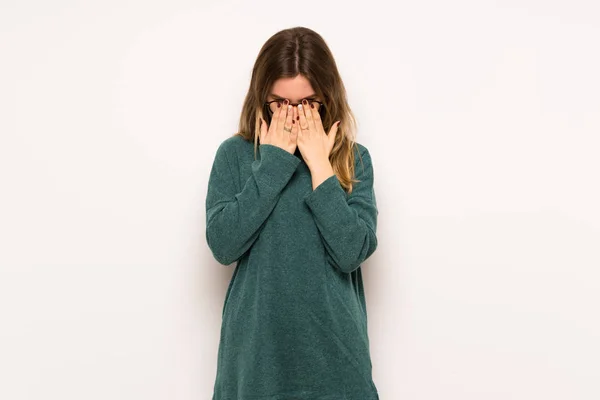 Teenager Girl White Wall Tired Sick Expression — Stock Photo, Image