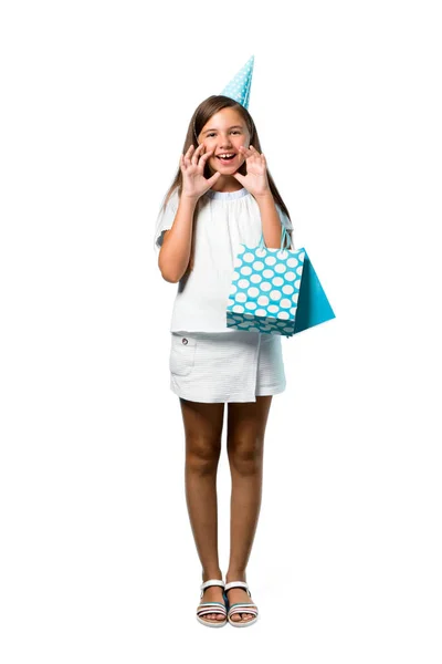 Full Length Shot Little Girl Birthday Party Holding Gift Bag — Stock Photo, Image