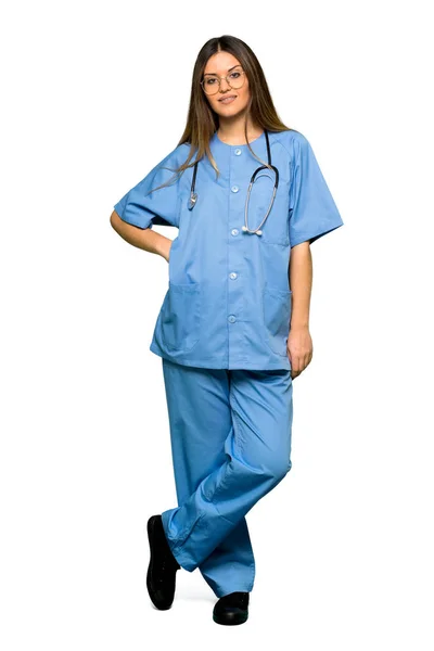 Full Body Young Nurse Posing Arms Hip Smiling — 图库照片