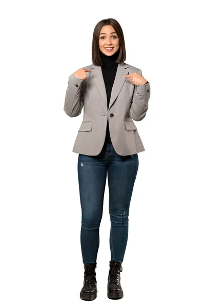 Full Length Shot Young Business Woman Surprise Facial Expression Isolated — Stock Photo, Image