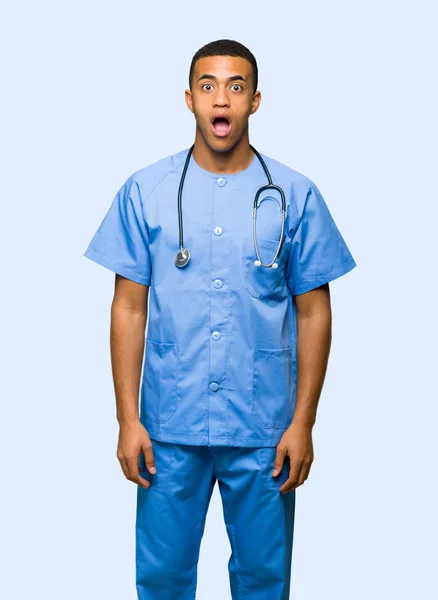 Surgeon Doctor Man Surprise Shocked Facial Expression Isolated Background — Stock Photo, Image