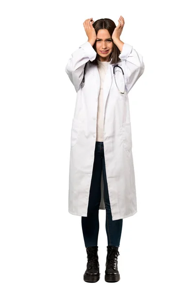 Una Toma Completa Una Joven Doctora Frustrada Toma Las Manos — Foto de Stock