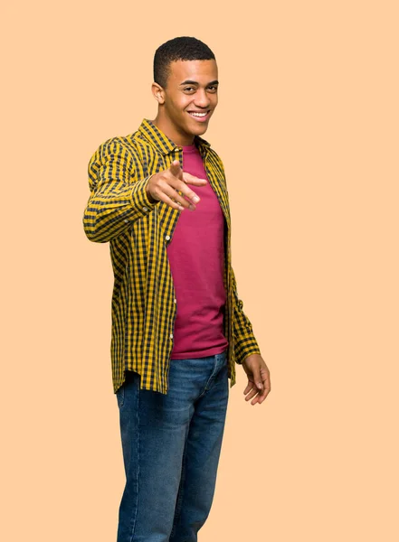 Young Afro American Man Points Finger You Confident Expression Isolated — Stock Photo, Image