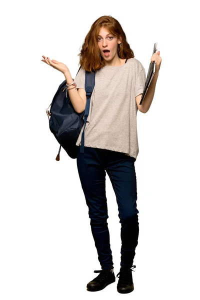 Full Length Shot Young Redhead Student Surprise Shocked Facial Expression — Stock Photo, Image